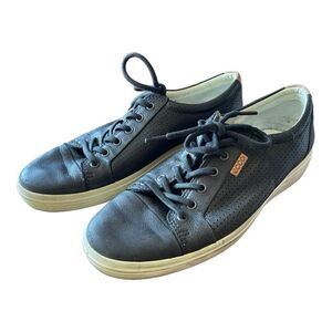 Ecco Shoes Mens 9 Soft Perforated Casual Low Sneakers Black Leather Lace Up